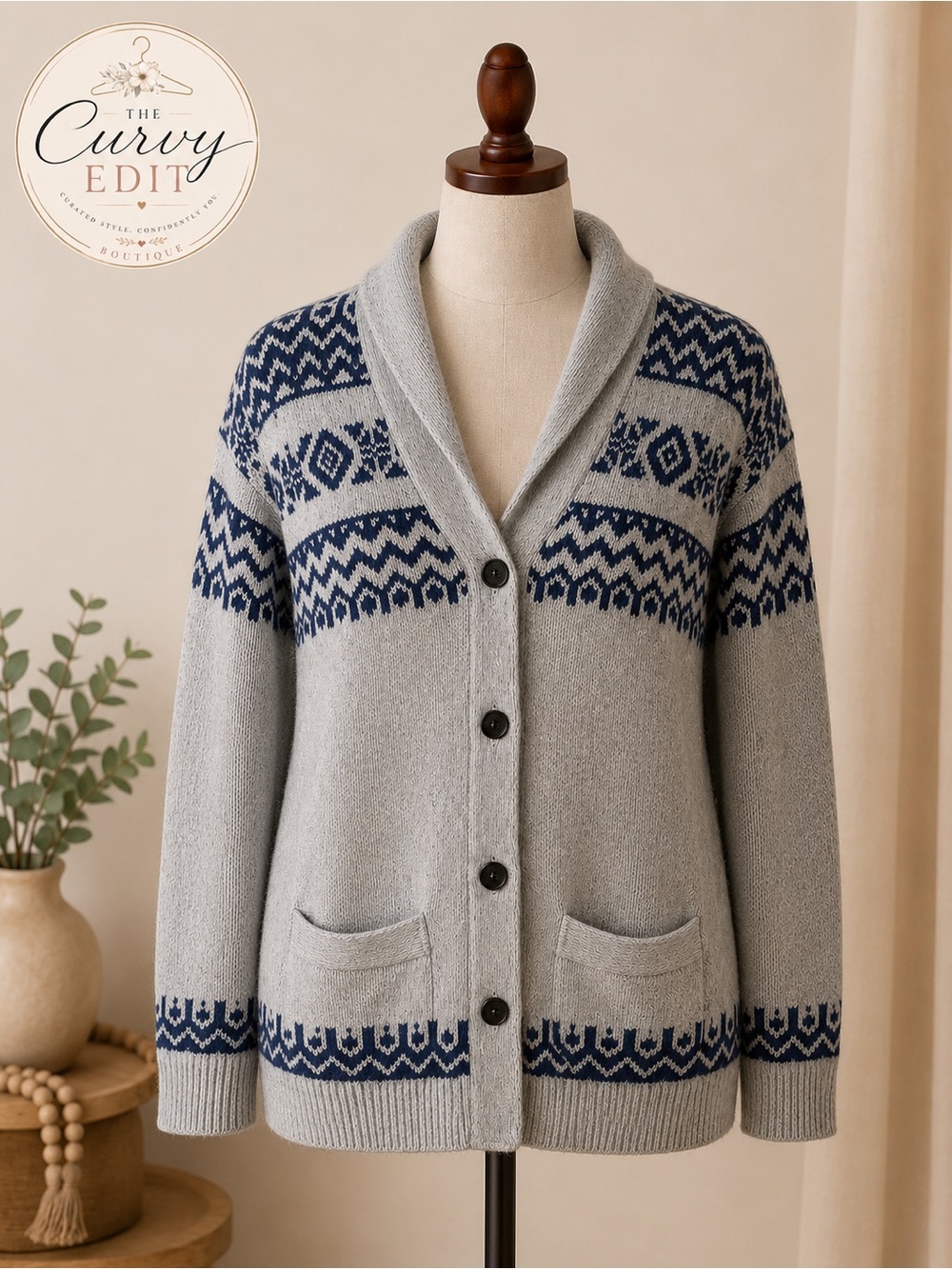Sonoma Goods for Life Fair Isle Grandpacore Shawl Collar Cardigan L Fair Isle